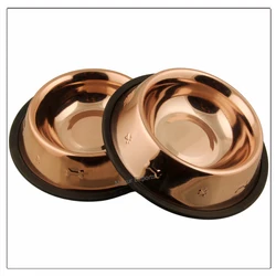 Stainless Steel Pet Bowl with Copper Plating Metal Dog Bowl with Paw and Bone Embossing