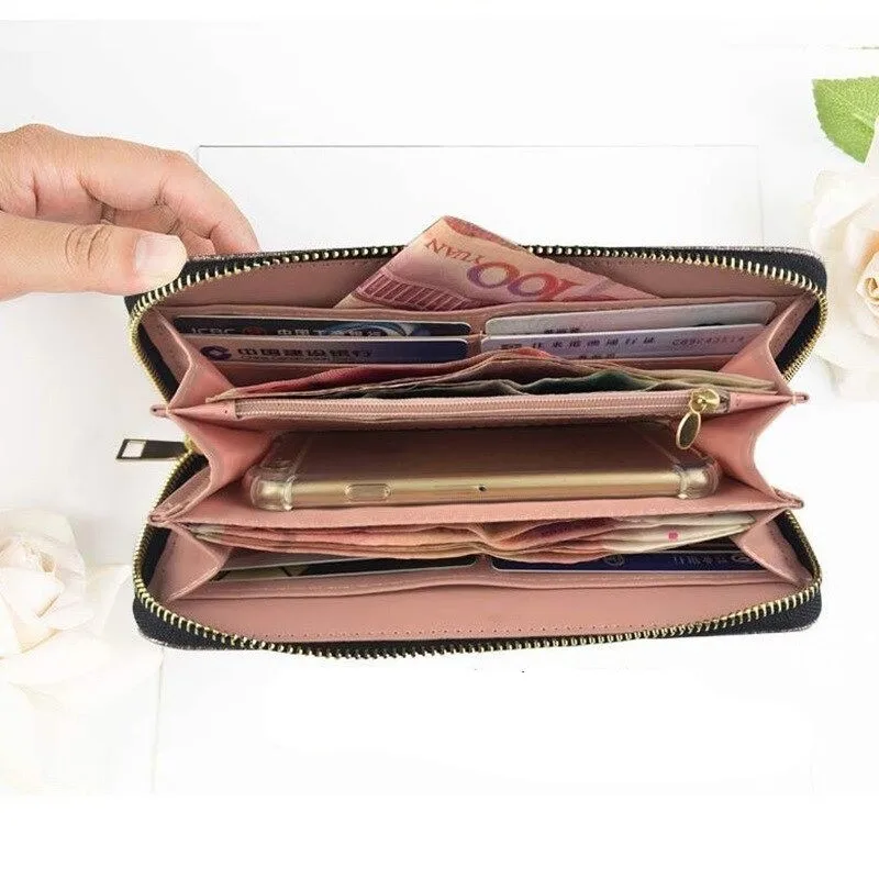 Clutches For Women 3d Flower Clutch Money Bag Coin Pocket Lotus Pattern Wristlet Cards Holder Clip Women Leather Wallet