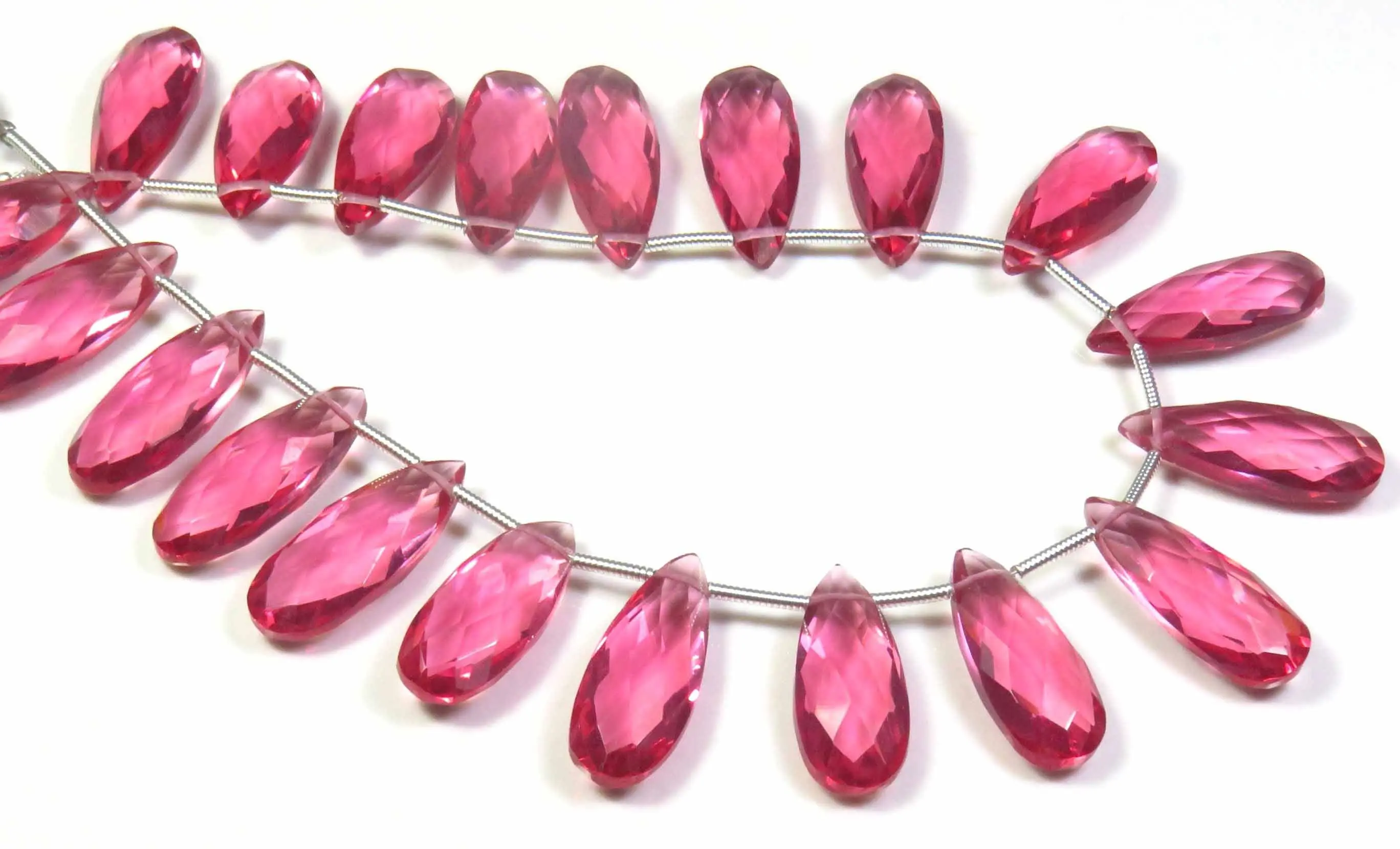 Pink Tourmaline Hydro Quartz Beads 20x8mm Quartz Hydro Glass Pear Synthetic Beads 20 Pcs Pink Tourmaline Glass Quartz Beads