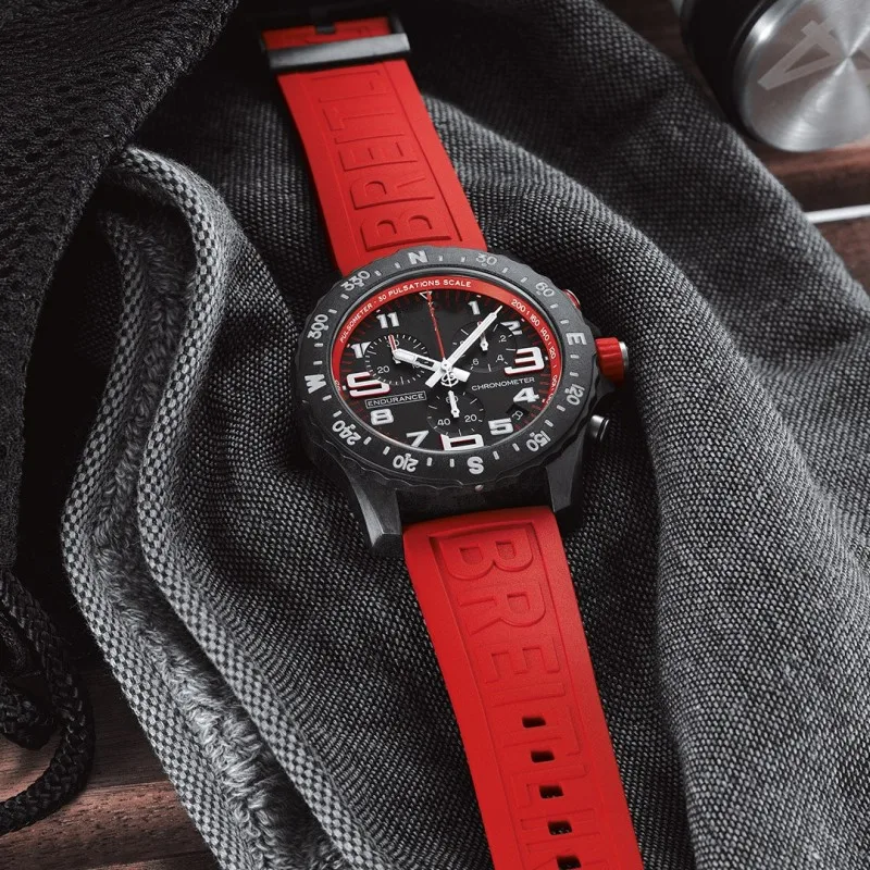 Luxury Band Endurance  Chronograph Quartz Black Dial Multifunctional Fashion Business Sports Calendar Silicone Strap Men  Watch