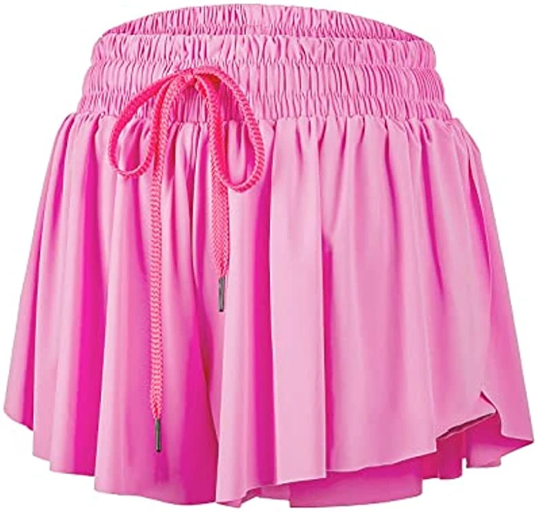 Girls 2 in 1 Flowy Shorts for Women Workout Biker Shorts Youth Adult Gym Yoga Tennis Butterfly Breathable Cotton Skirts