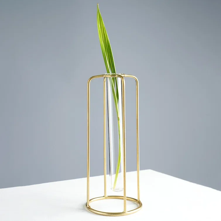 Premium Quality Amazon Hot Selling Price Metal Gold Coated Glass Tube Flower Vase High Selling Table Top Decor Usage Tube Vase
