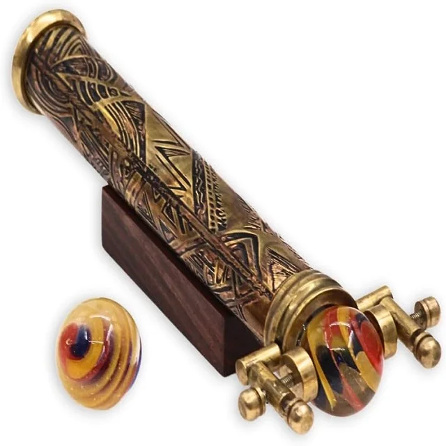 ROORKEE INSTRUMENTS INDIA Handmade Marble Scope Kaleidoscope Solid Brass Ached Surface Kaleidoscope with Hardwood Stand-Style 2