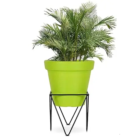 Metal Square Tringle Stand With Green Plastic Pot For Indoor & Outdoor Gardening Plants And Home Decor Gamla For Garden