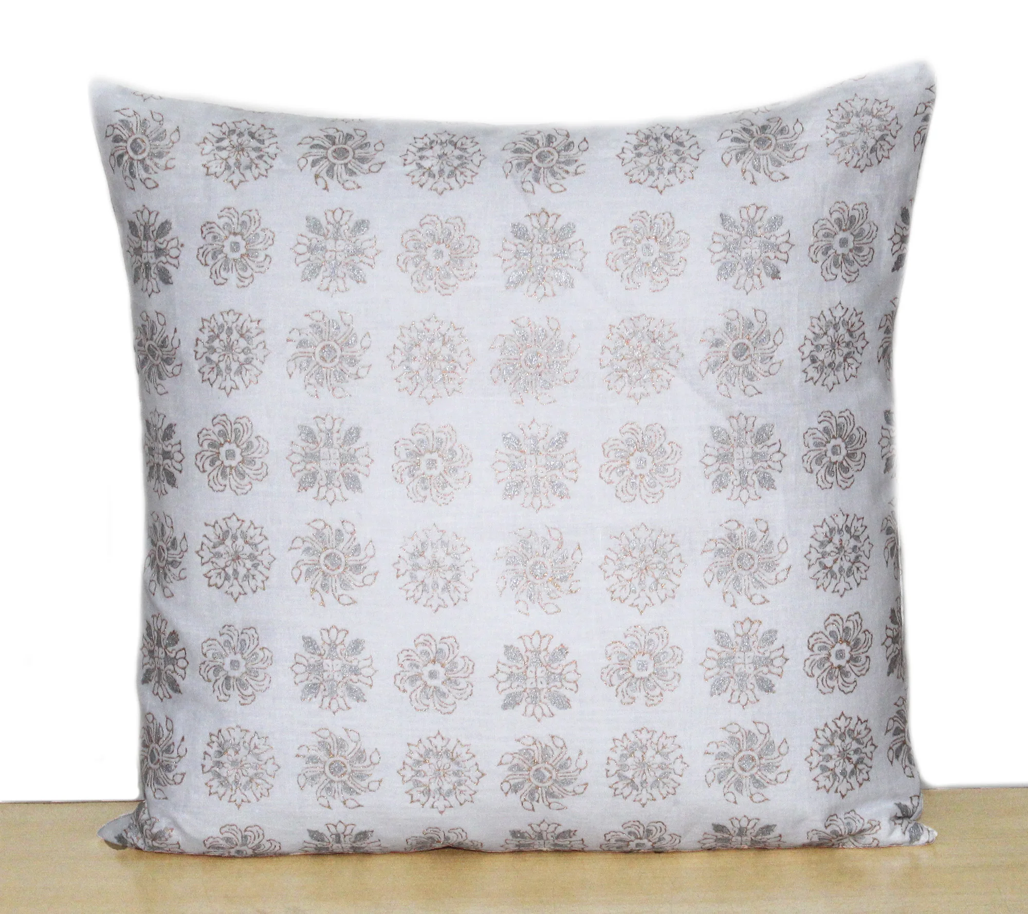 Чехол для подушки ручной работы из хлопка с золотым и серебряным цветочным принтом