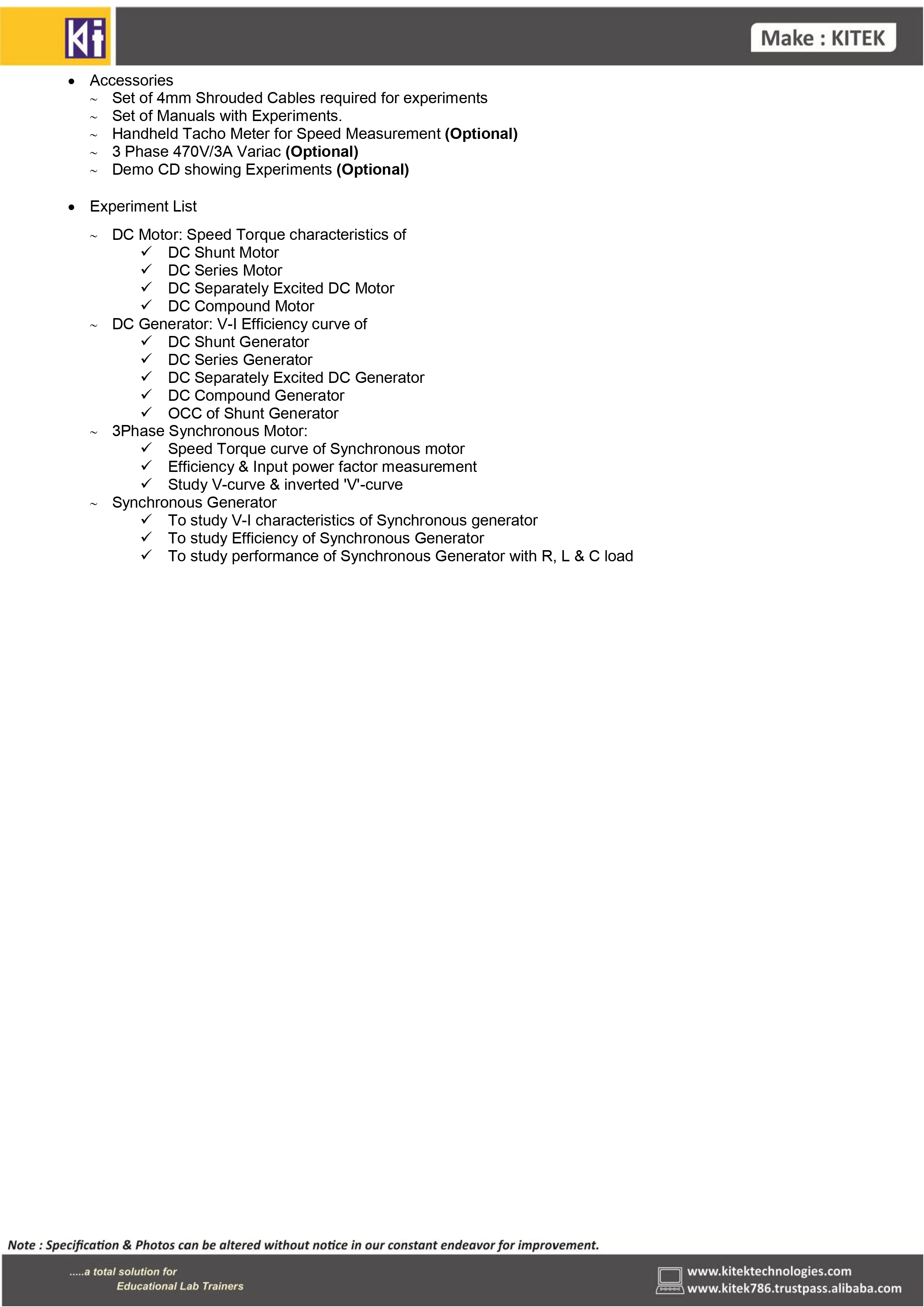 Motor Generator Trainer -I / Electrical Machine Trainer / Electrical Machine Lab Vocational Training Mechatronics Training