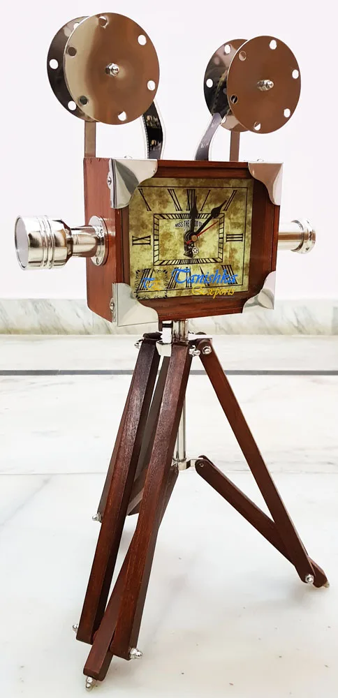 Antique Camera Retro Display Clock Model Corner Piece Clock with Tripod Stand For Home Decoration