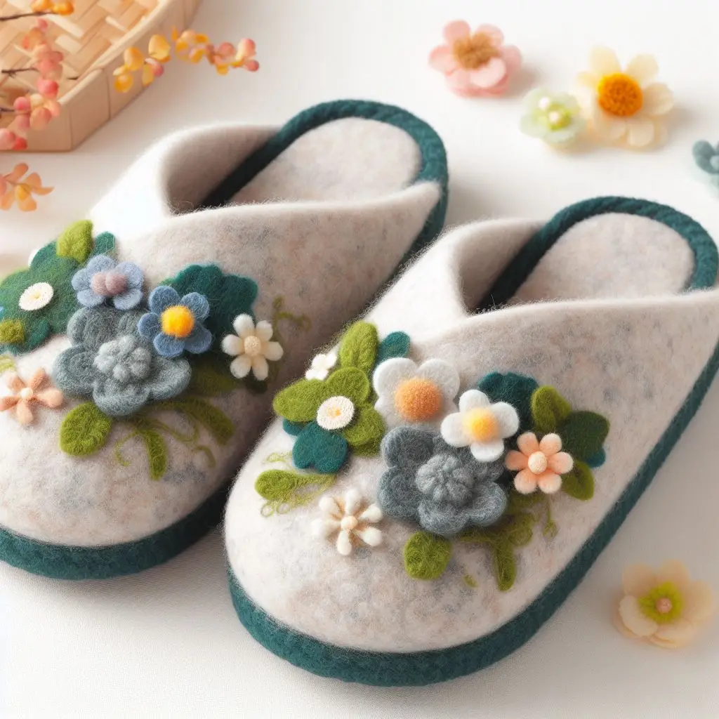 Stylish Pattern- Carved Felt Slippers for Home Winter Wear Amazing Simple Design Lite Comfort Felt Shoes with Fur Insole