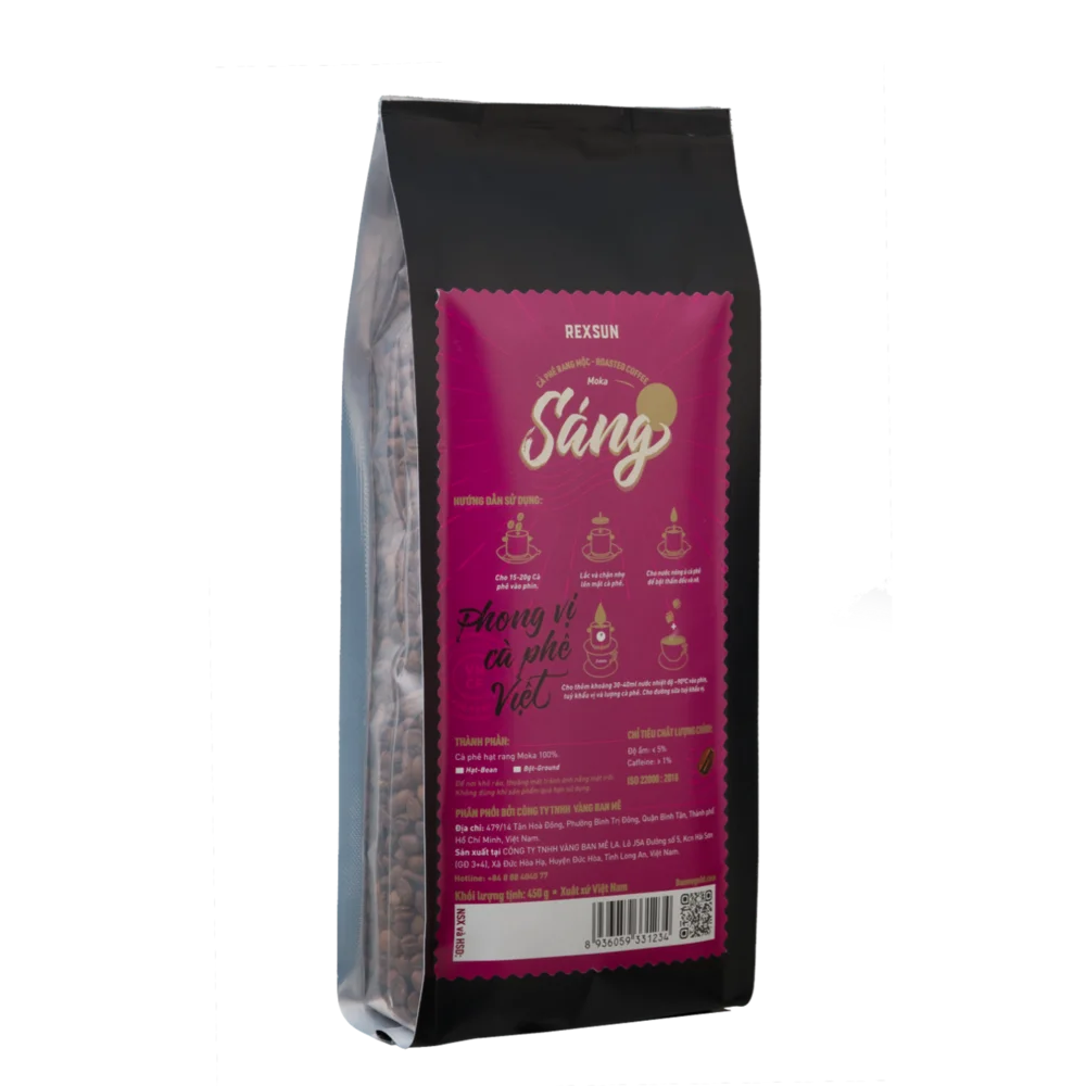 Vietnamese Arabica Bourbon (MOKA) Roasted Coffee Beans 450G/Bag with Winey Notes and Floral Scents From REXSUN Coffee Brand