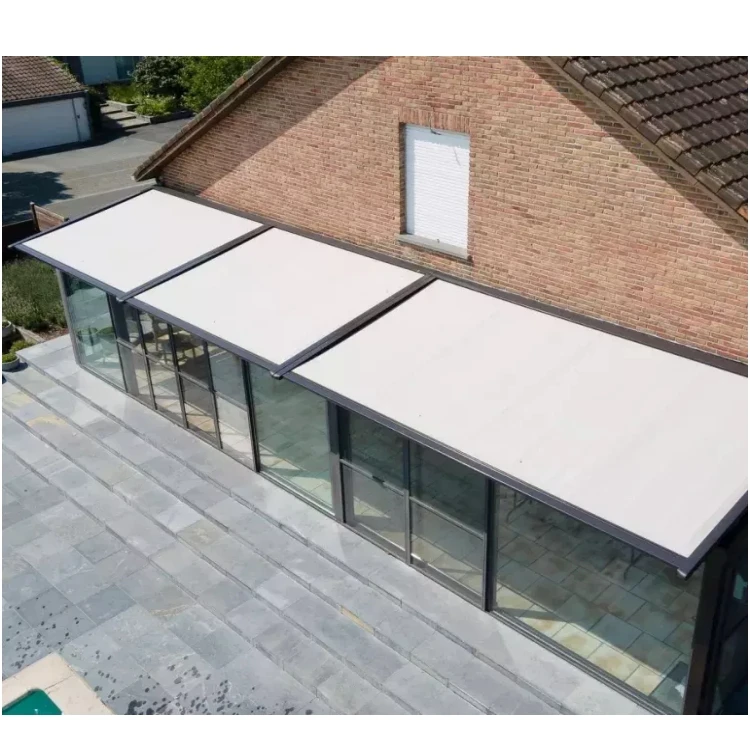 Outdoor Motorized Sun Protection Retractable Conservatory Awning Above Glass Awning Glass Roof Blinds