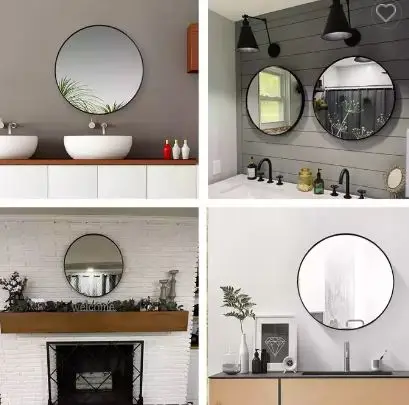 Sell large brass round bathroom decor silver mirror with frame wall mounted metal frame mirror decorative for living room