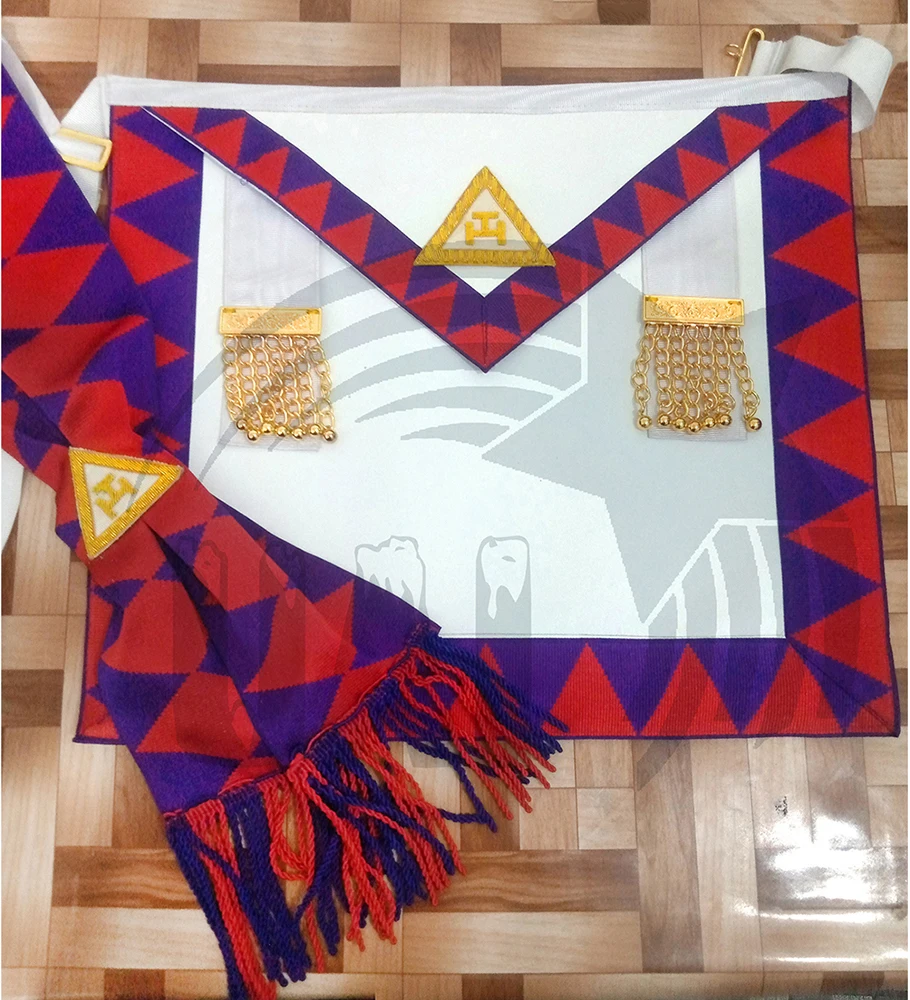 High Quality Masonic Item Regalia Leather Lodge Gold Embroidered Masonic Apron and sash Set fully customized color and design