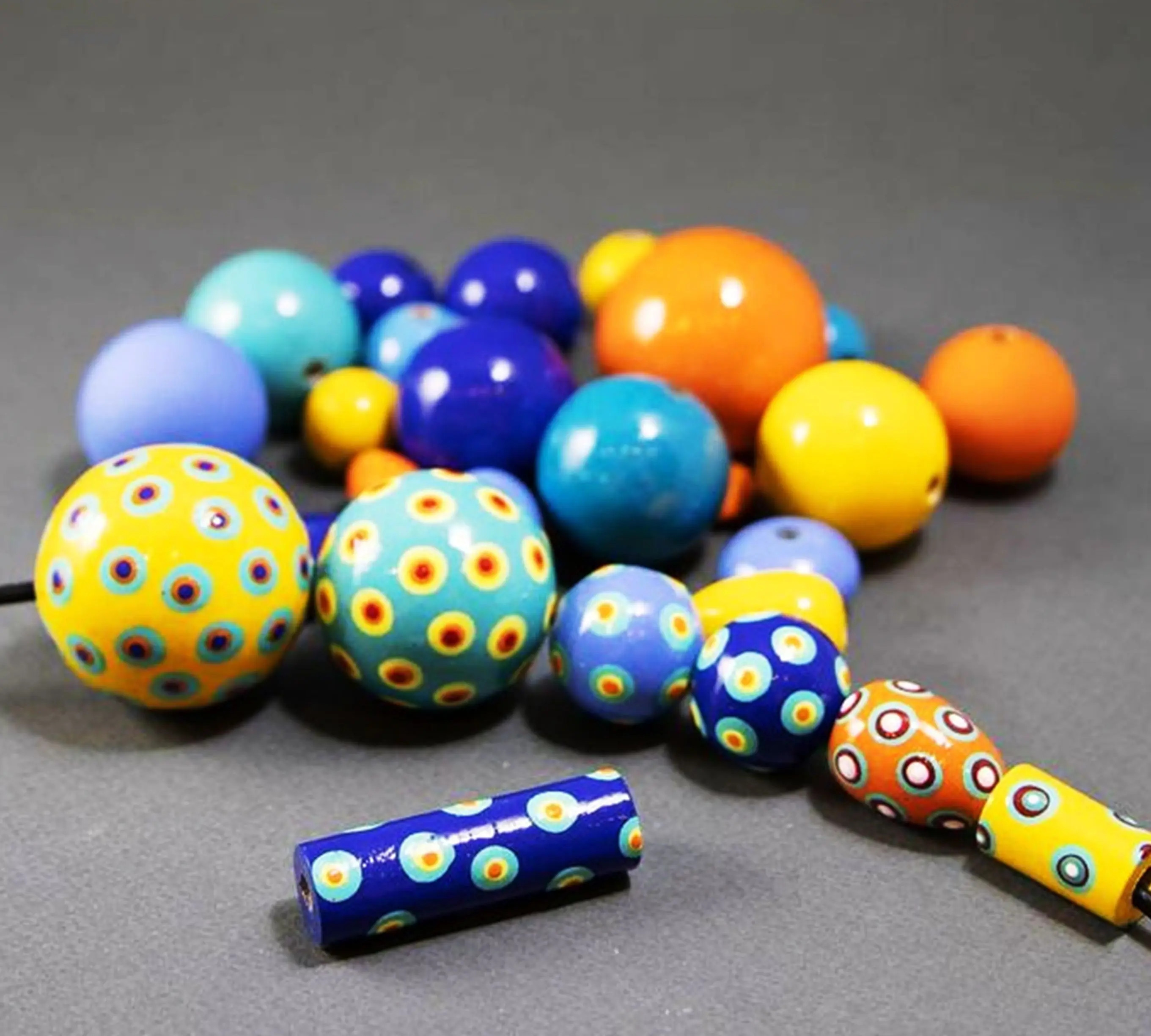 Trendy Round Wooden Printed Beads 12mm 18mmCustom Colored shaped sized Wooden Beads  small  large hole Great for Jewelry