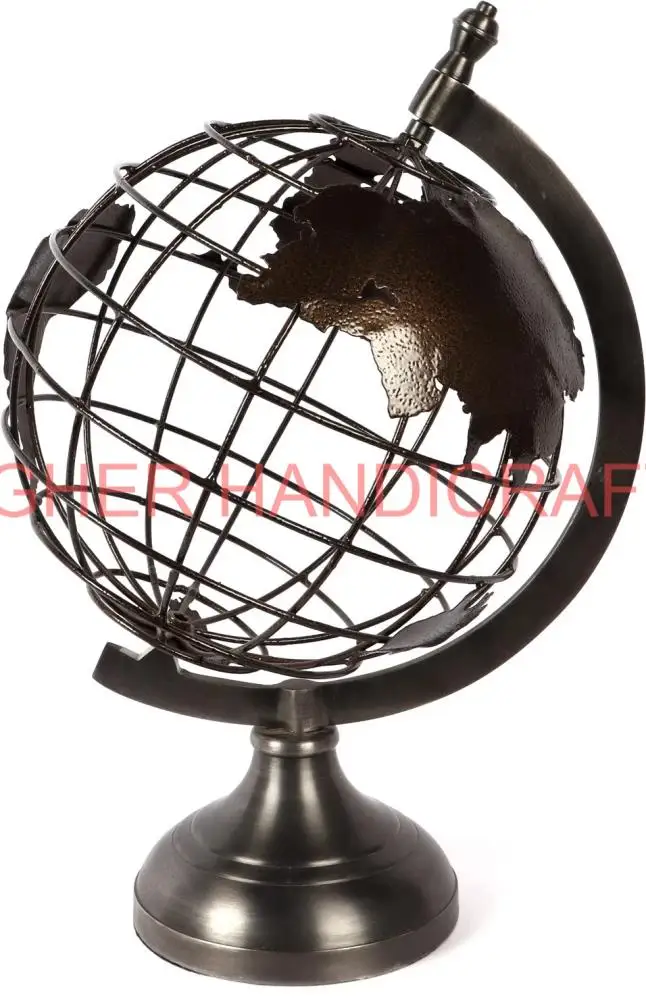 Distressed World Metal Antique Globe Rotating Office Desk Decorative Geography Map Earth Table Decorative World Globe