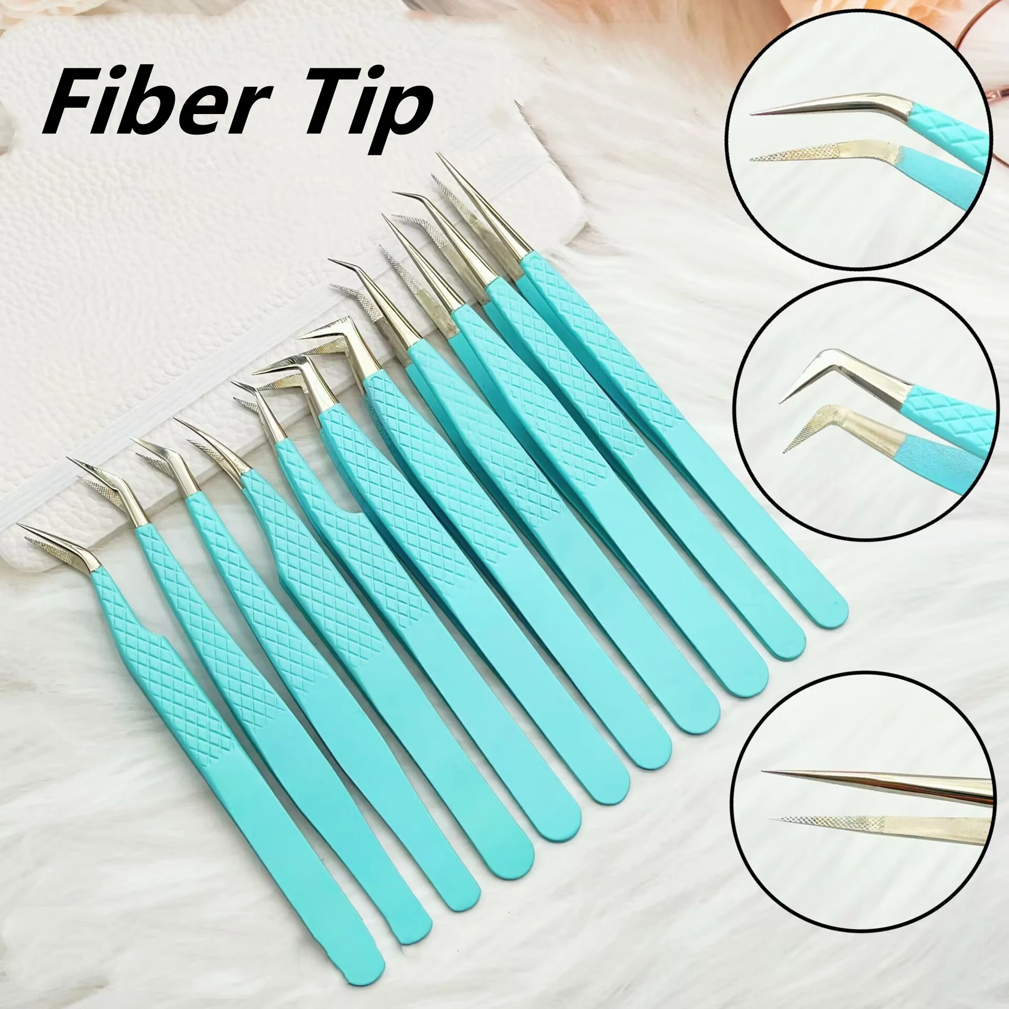 Fiber Tip Tweezers Eyelash Extensions Lashes Tweezers with Fiber Tip Stainless Steel for Eyelash Extension Tweezers