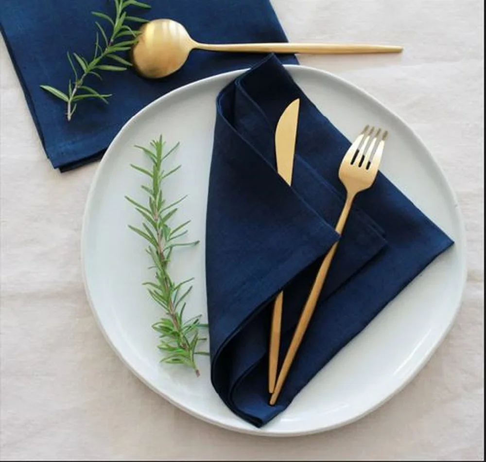 Wholesale Stonewashed Navy Blue Cotton Napkins Washable Wedding Party Napkins for Restaurants for Weddings and Events