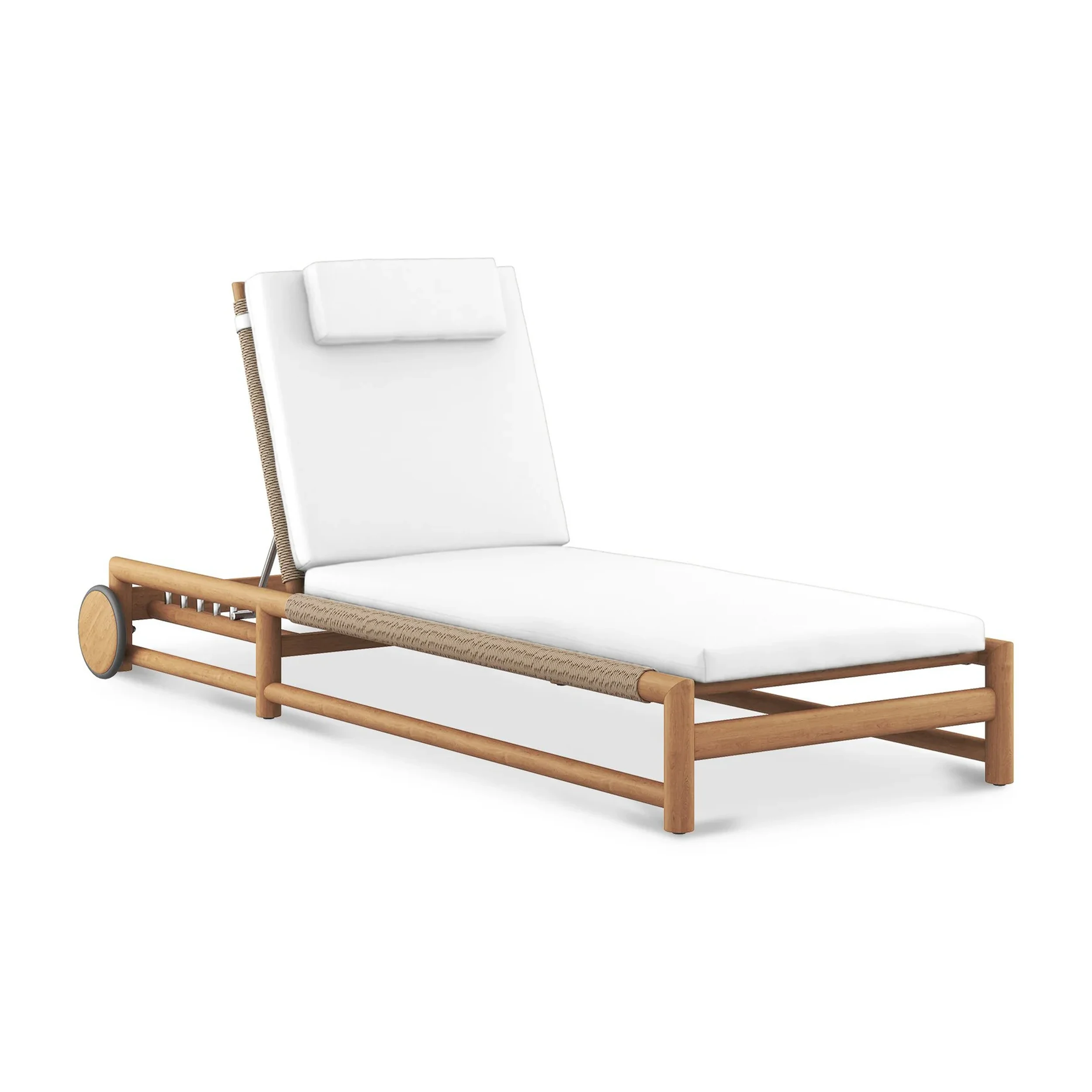 Chaise Natural Solid Teak Wood Rope And Cushion Beach Outdoor Sun Lounger - Tania
