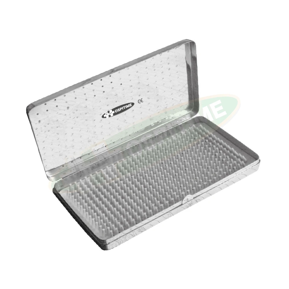 Hospitime Autoclave Sterilization Micro Instrument Box with SIlicon Matte-Hinged Attached Lid S.Steel - Reusable Medical SS Box