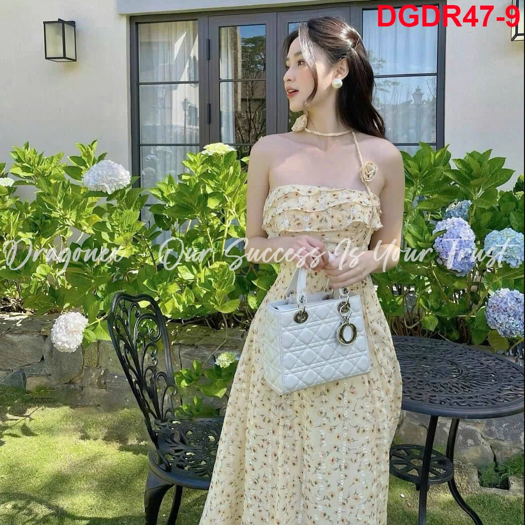 [Party Evening] Elegant Yellow Chiffon Floral Print Strapless Dress With Small Floral Bow From Dragonex 2024 Preferential HOT
