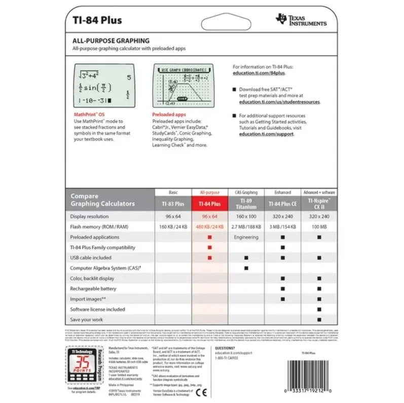 Bulk Supply of Texas Instruments TI-84 Plus Graphings Calculator Black With 1 Year Warranty in Box
