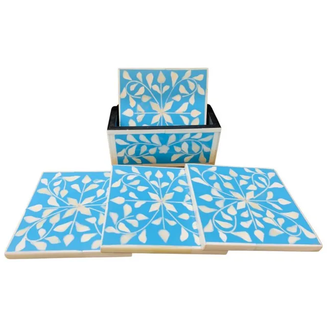 New Design Bone Inlay Tea Coasters  Indian Floral Geo Pattern Square Barware Drinkware Decorative Tree Coaster At Address Craft