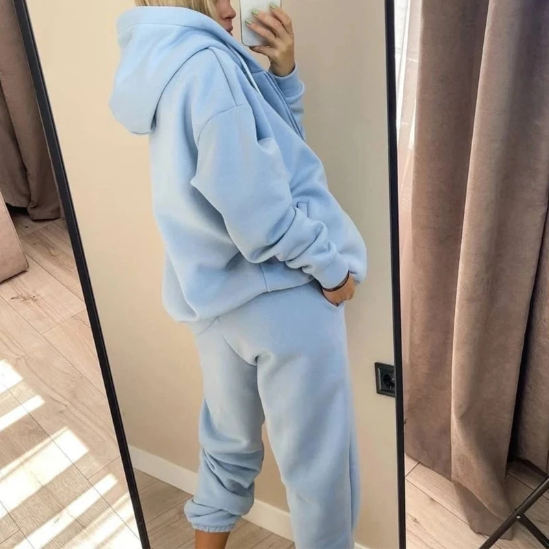 Custom Women Stacked Joggers sweatpants and hoodie set sweatsuit set Tracksuit Women 2 piece set women