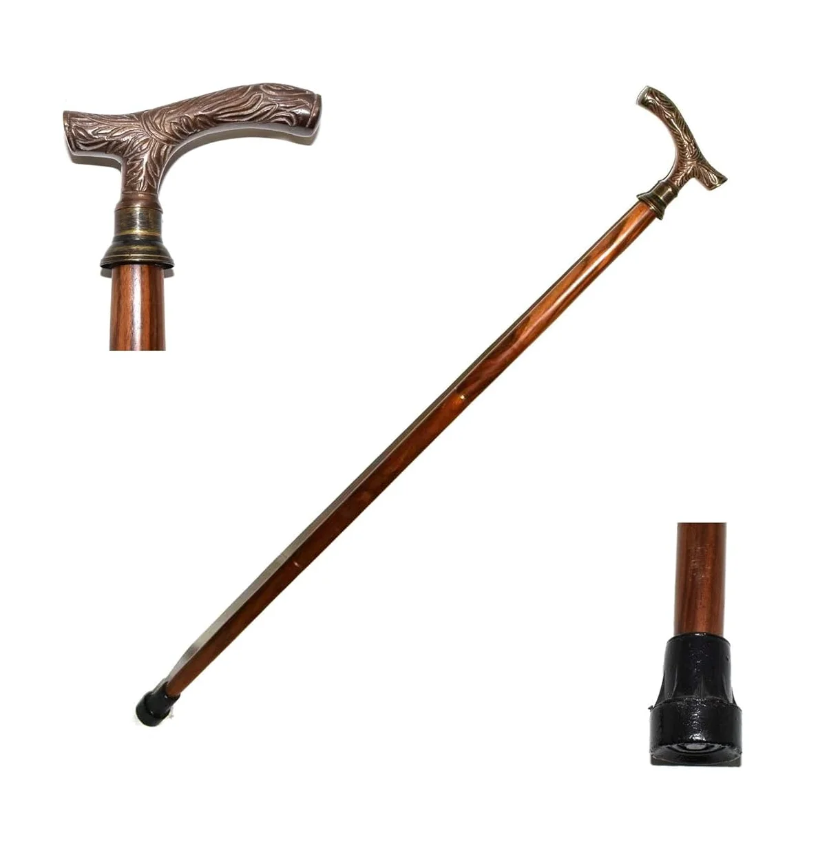 Деревянная трость ручной работы с латунной ручкой и коричневой отделкой идеально подходит для поддержки элегантной функциональности