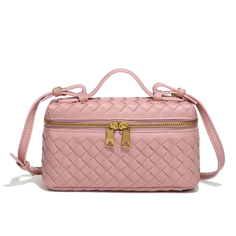 Hand-Woven Original PU Box Bag Net Red Star Style with Spring Summer New Fashionable Shoulder Handheld Crossbody Lunch Woven Bag