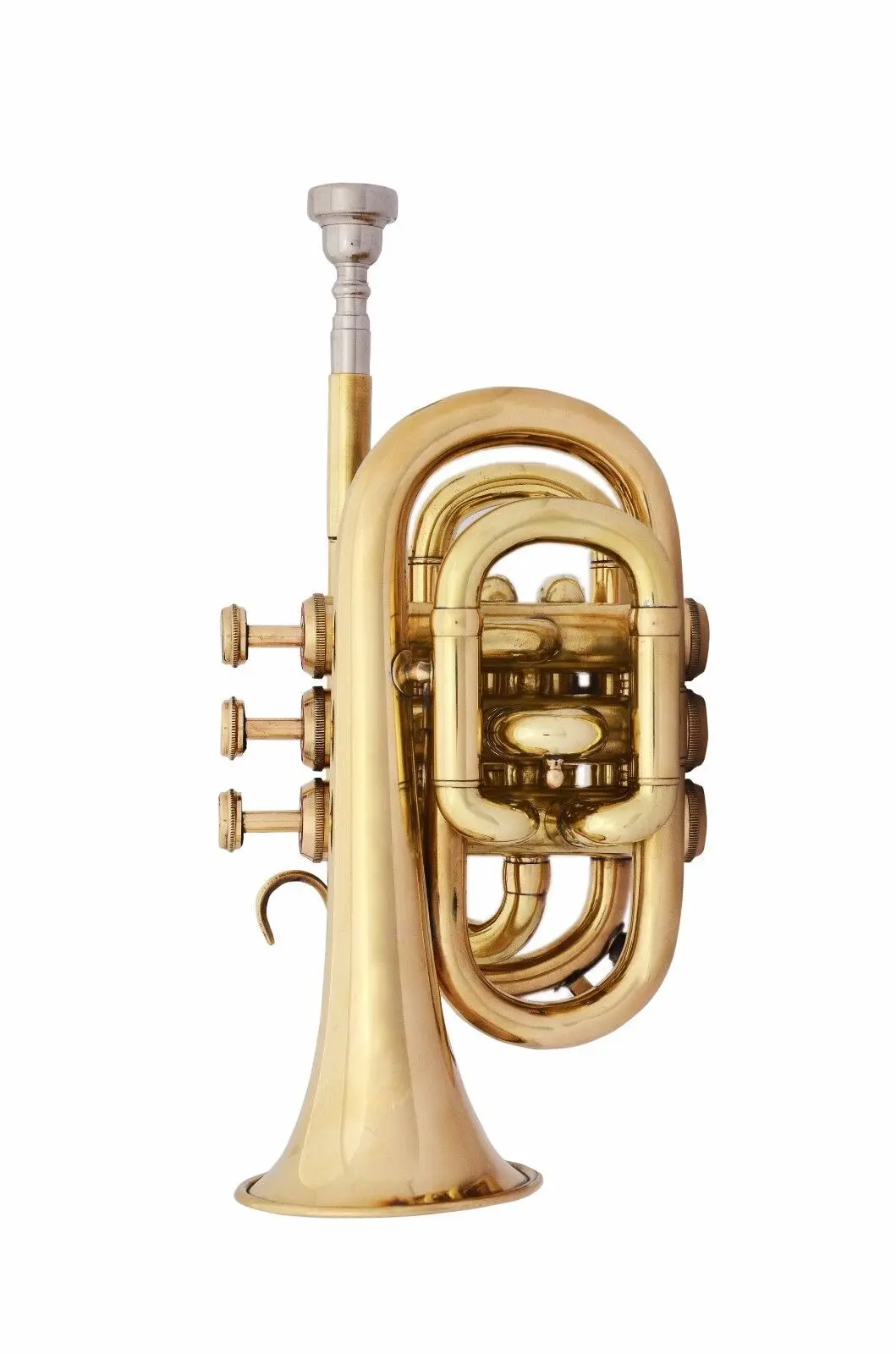 BRASS LOOK  flat POCKET TRUMPET+FREE HARD CASE + MOUTHPIECE