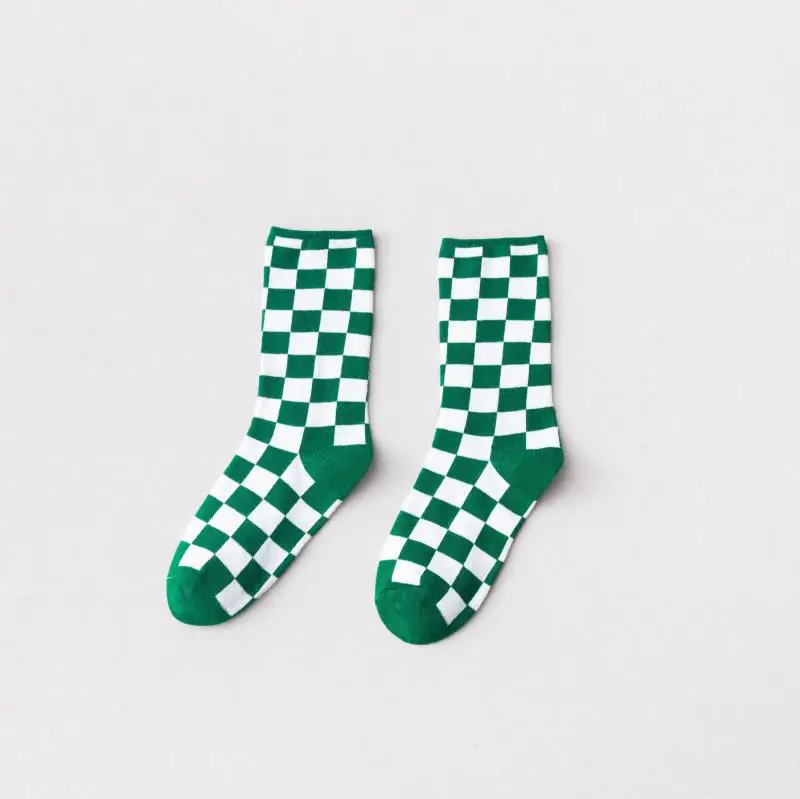 Korea Harajuku Trend Women Checkerboard Socks Geometric Checkered Socks Cheap Hip Hop Cotton Unisex Streetwear Novelty Socks