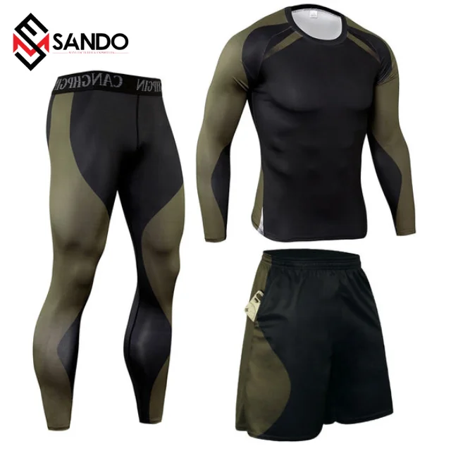 High Quality Mens Gym mma rash guard with Custom Logo Elastic Waist rash guard set pants mma shorts rash guard for men