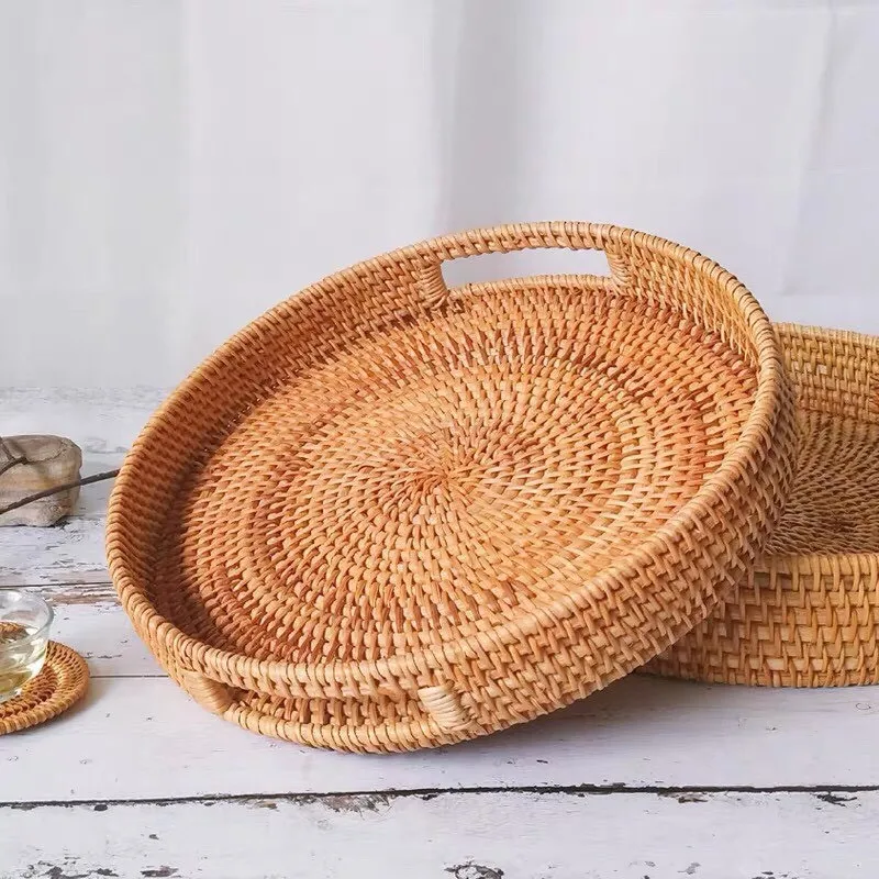 Cheapest wholesales Round Rattan Tray Handwoven Unique Design Rattan Round Tray made in Vietnam