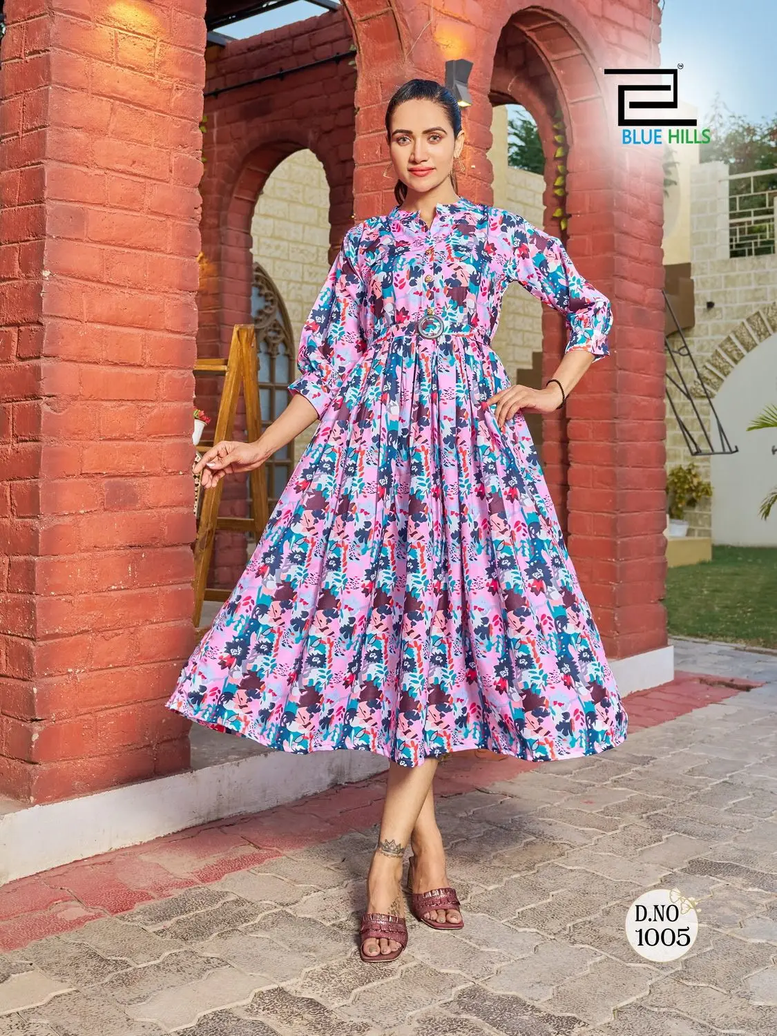 Indian High Quality Designer Print long pattern pink color cotton Kurti kurta Dress For ladies latest collection from India