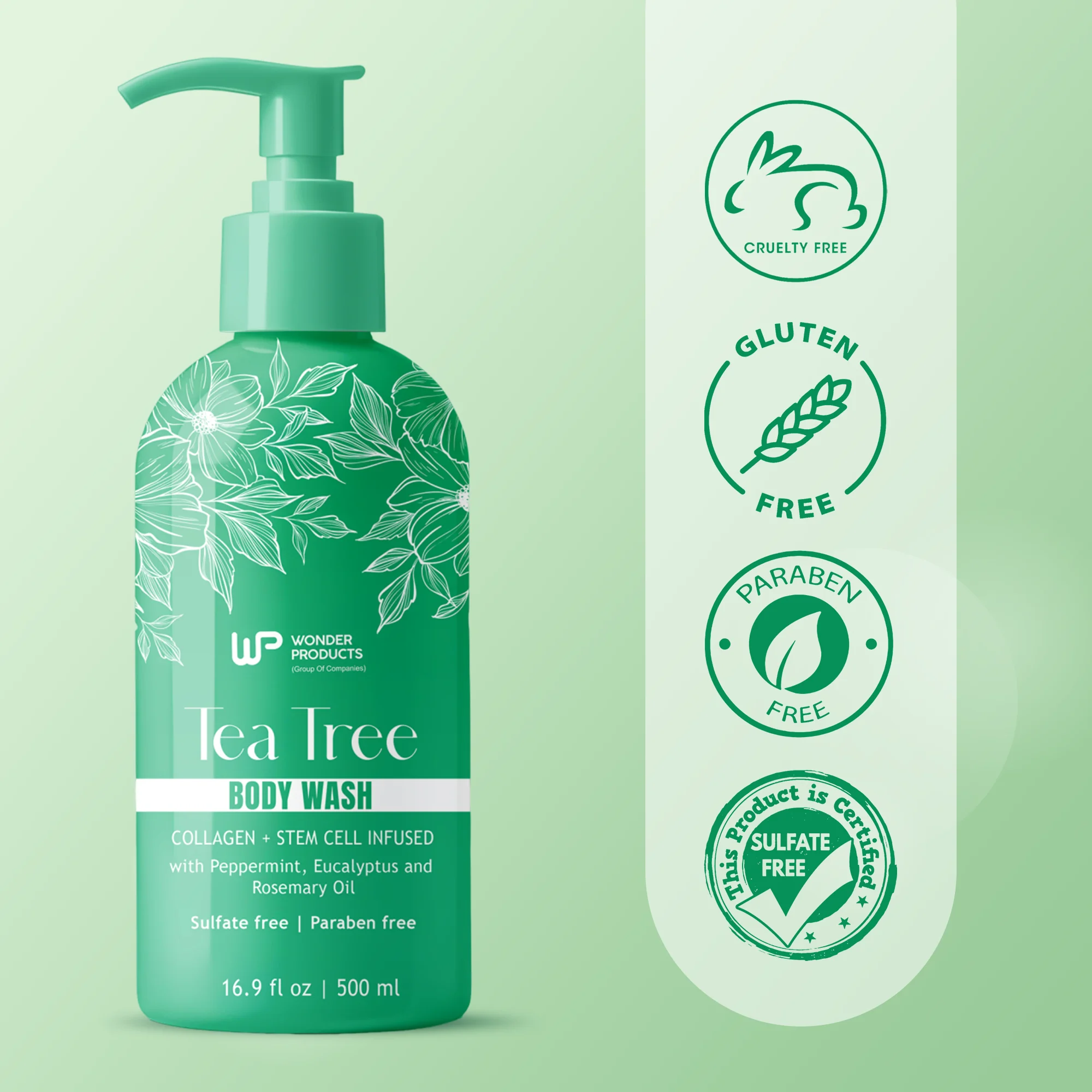 OEM/ODM Hot Selling Tea Tree Body Wash Peppermint Eucalyptus & Rosemary Oil Infused Soap for Skin Private Label Wholesale