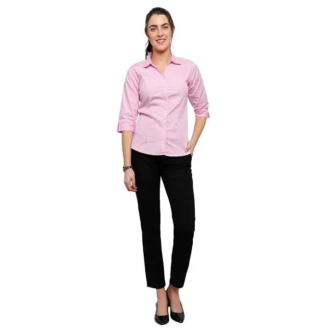 Top Quality Trendy Women Pink Solid Pure Cotton Slim Fit Formal Shirt for Sale in Bulk from Indian Supplier