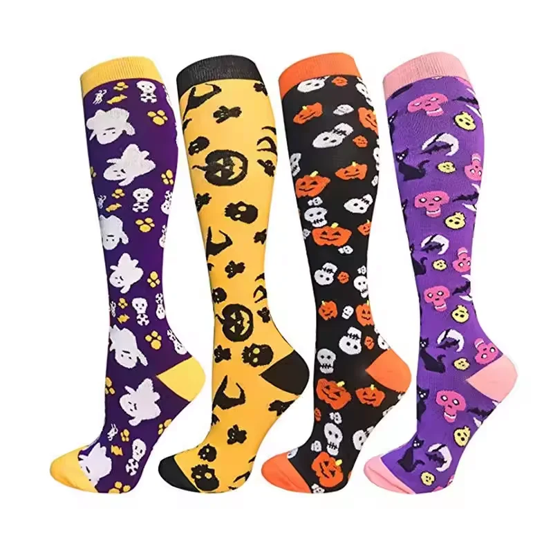 Halloween Santa Claus Big Size Sport & Women stretch Compression Socks for Riding Running High quality