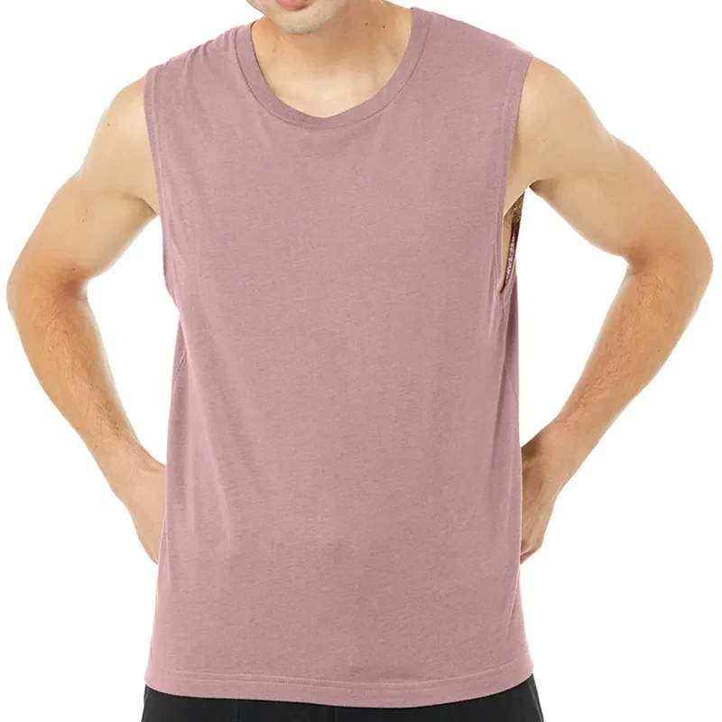 Best Selling Men Rose Pink Sleeveless Tank Top Plus Size Comfortable Polyester Spandex Soft Fabric Tank Top