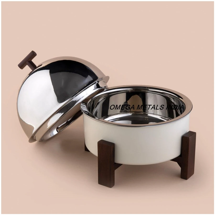 Best Quality Wooden Base Casserole with Metal Lid New Design Food Warmer with Designer Lid Hot Pot for Home Kitchen