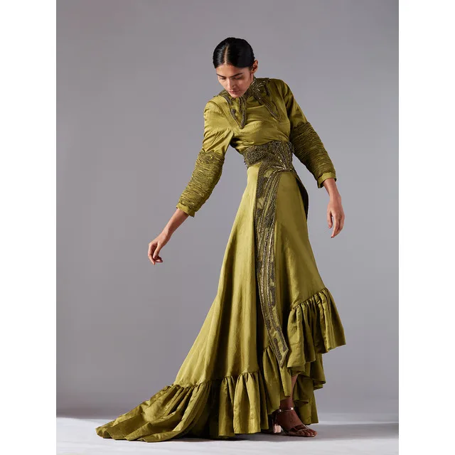 Long Women Dress Olive Green Ballroom Elegant Gown Evening Luxury Dress For Women Ladies Garment Factory In India