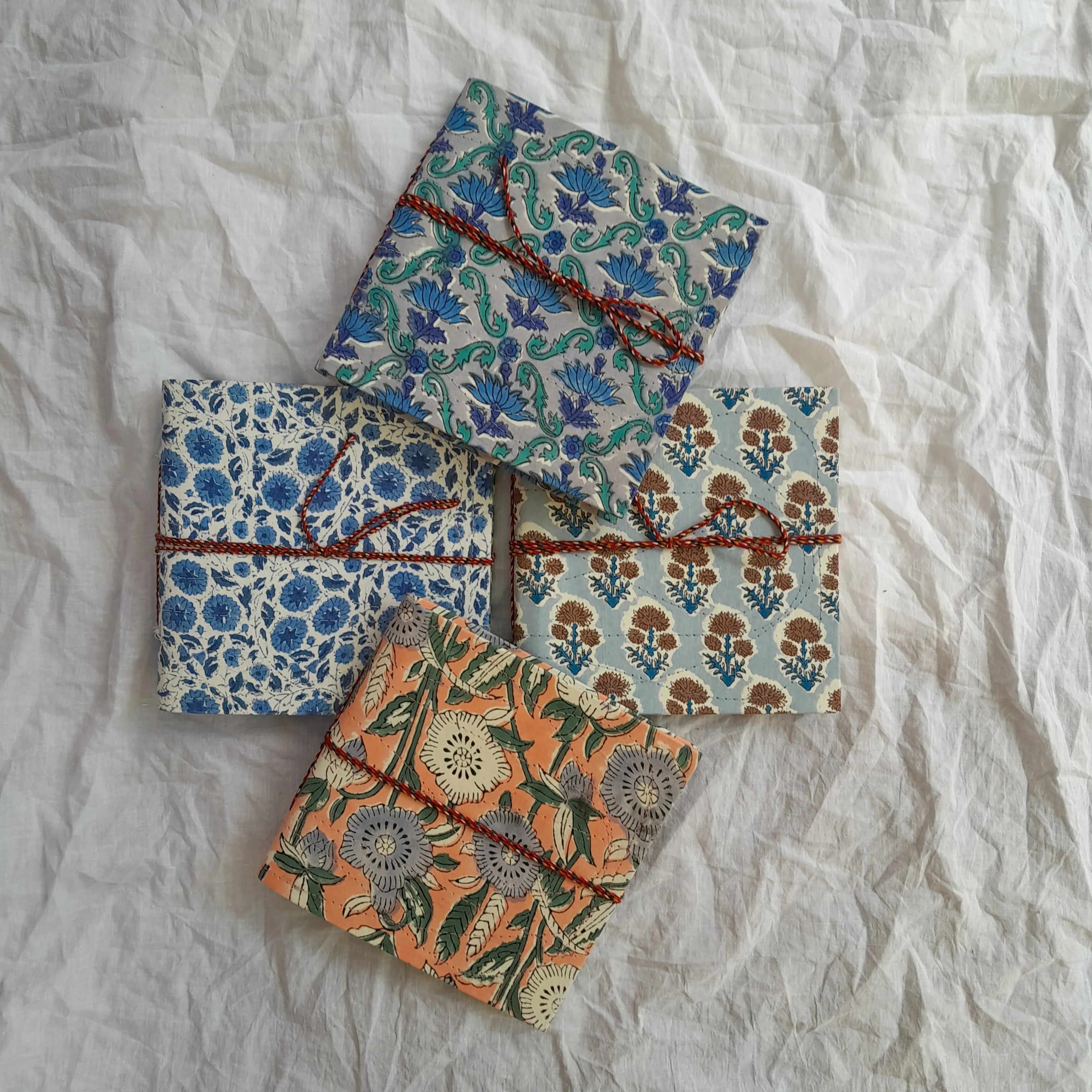 Luxurious Floral Block Printed Cover Note Book With Handmade Paper Inside & Rope Tie Knot Closure Diary Travelling Journal Set