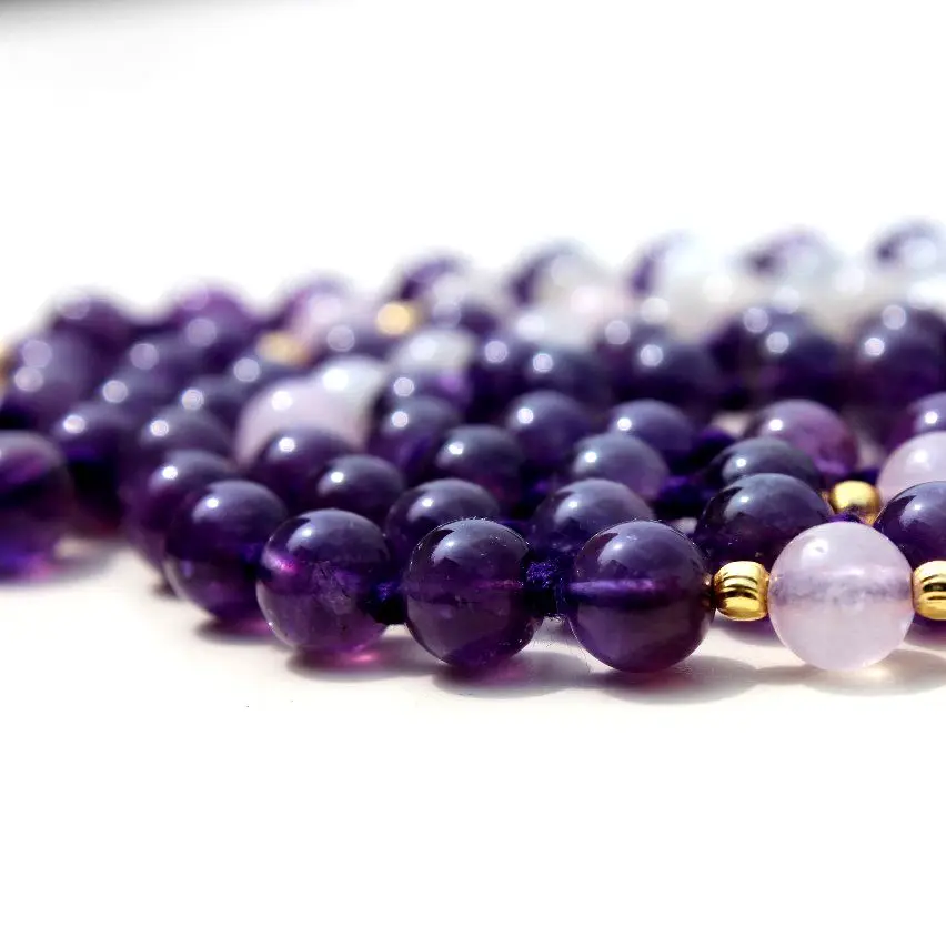 Handmade Indian Artist Beaded Necklaces Must Buy Pulsera Amethyst Yoga Jewelry 108 Knotted Mala Beads Rose Quartz Pearl Main