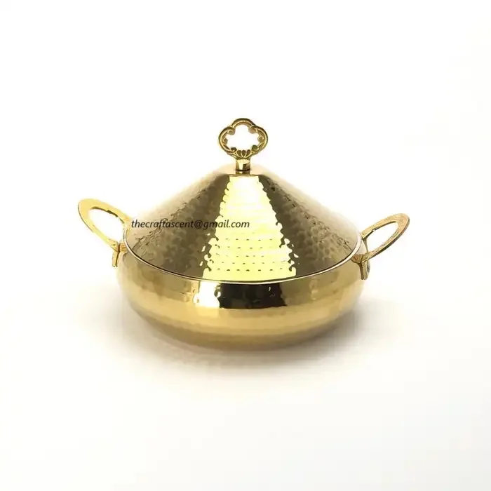 Luxury Handmade Stylish Gold Casserole With Lid Steel Casserole for Hotel Wedding Table Top Serving Use Food Warmer Hot Pots
