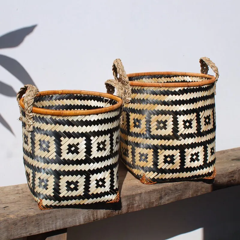 Low cost decorative item bamboo car waste basket multi-functional office green bamboo ethnic basket