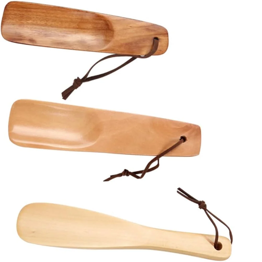 Handmade long wooden shoehorn with ergonomic handle Customized wooden shoehorn for elderly comfort Natural customized