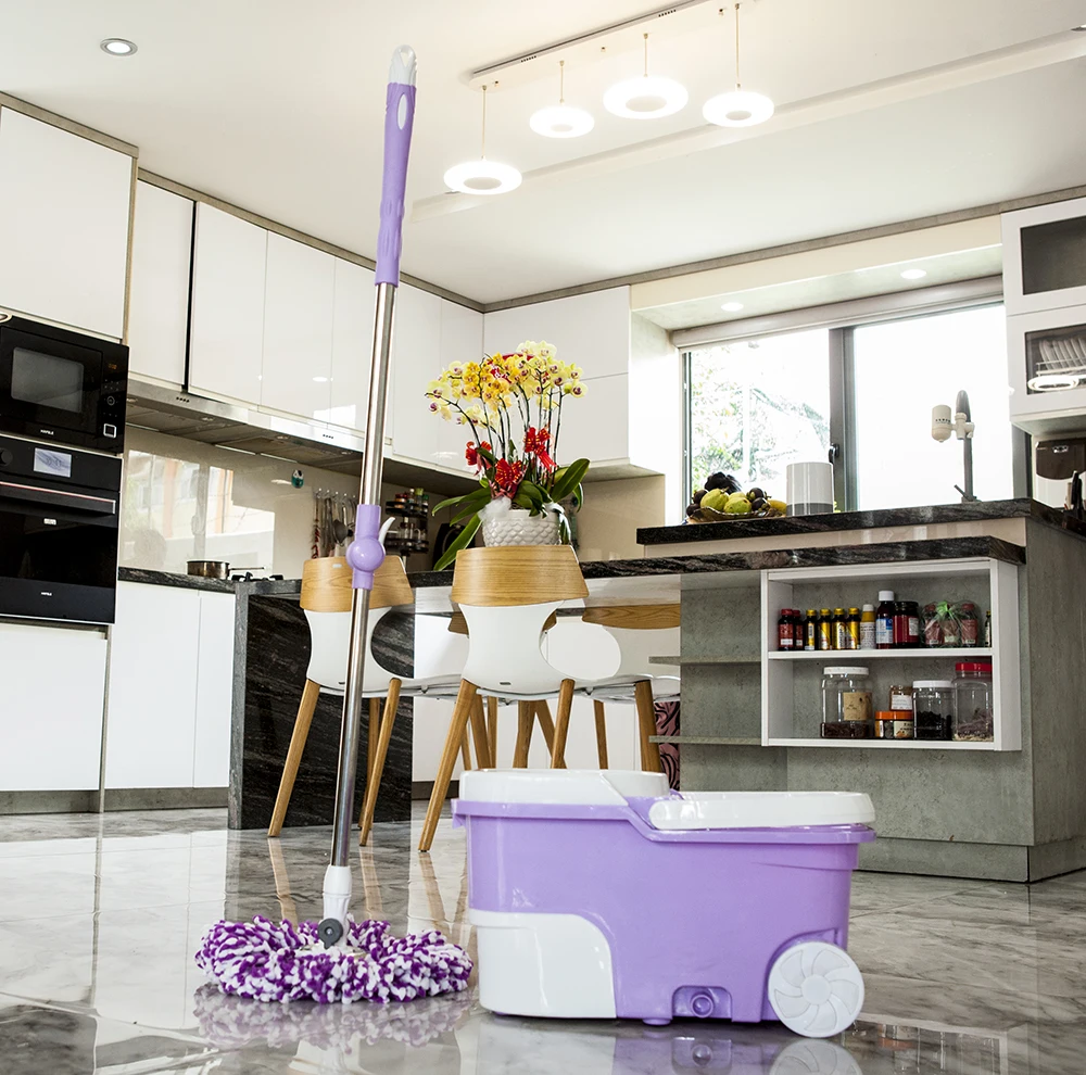 Лидер продаж вращающаяся швабра с поворотом на 360 градусов Волшебная Швабра из микрофибры пластиковым ведром для воды набор очистки пола нержавеющей стали вращающейся корзиной
