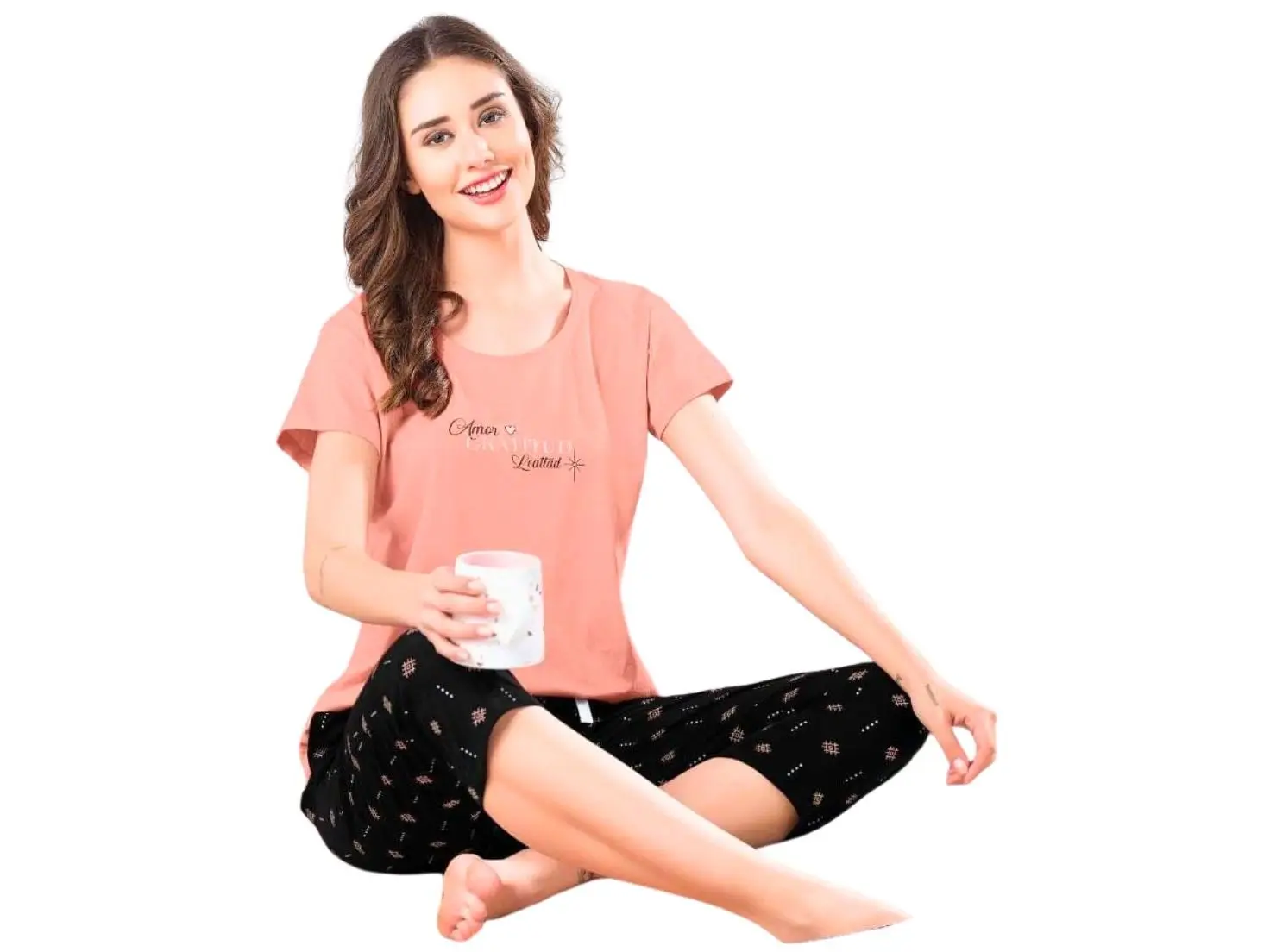 Cute Alphabet Printed Cotton Spandex Nightgown for Women and Girls Breathable Summer Sleepwear Dress for Autumn and Spring
