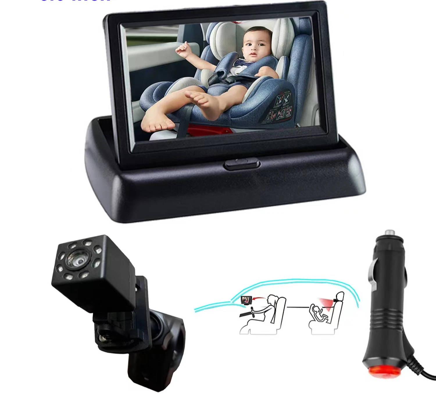 Shatterproof Adjustable kids Baby Car Camera for car HD 1080P with Display Infant wireless baby camera