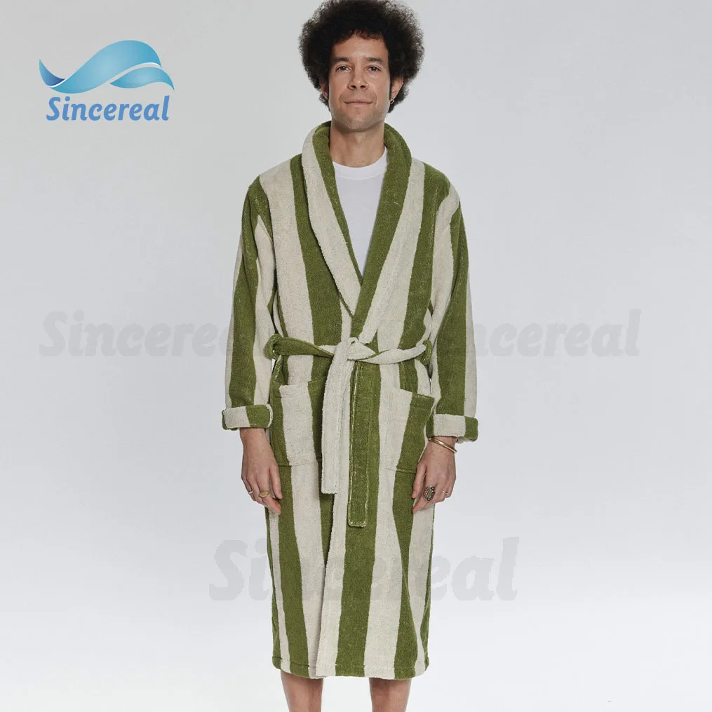 Custom plus size 100% organic cotton men Bathrobe unisex sleepwear casual terry cloth robe