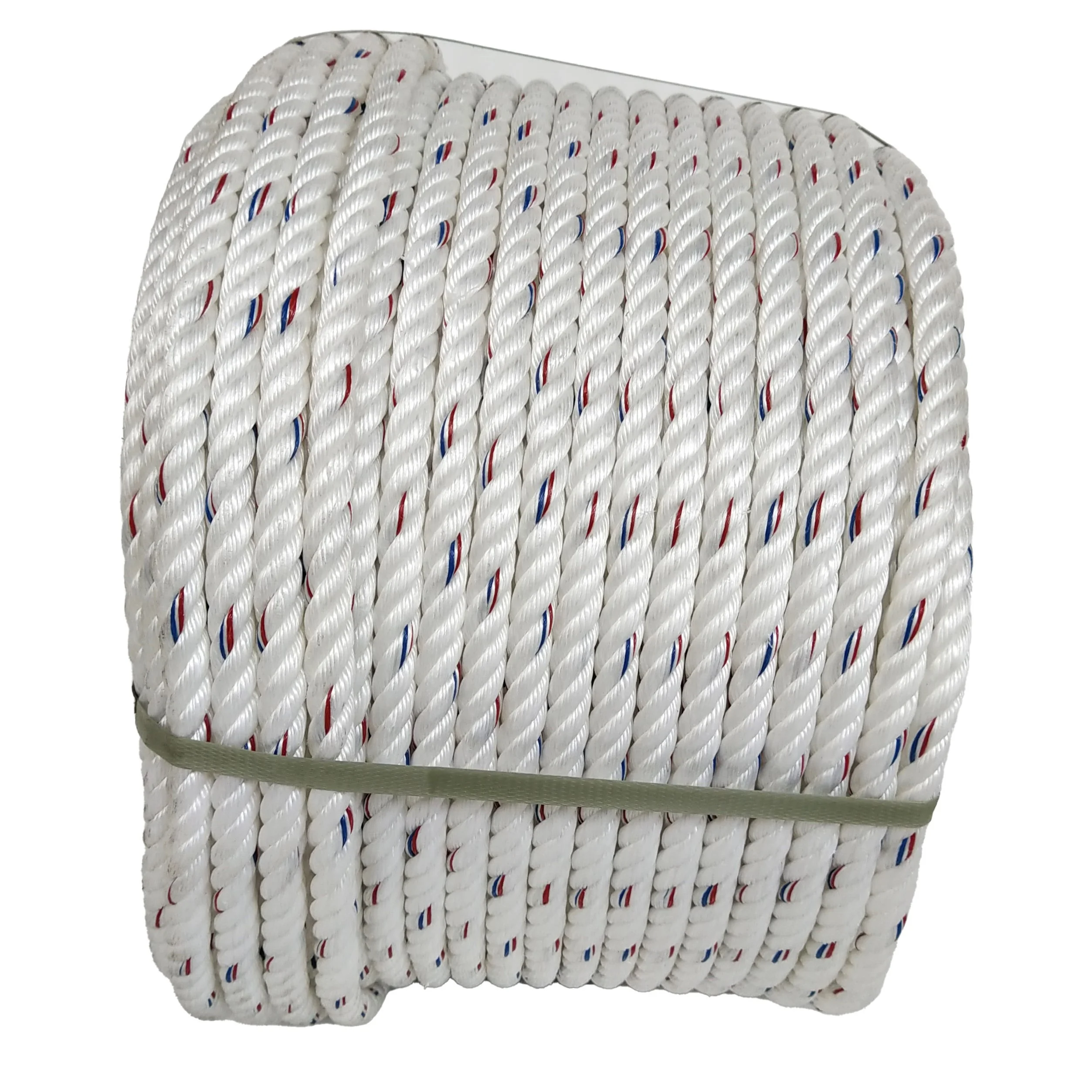 Best Selling Good Quality of 16MM*4S*220M White + Red + Blue PP Rope, Fishing Rope Agriculture, Packaging Rope