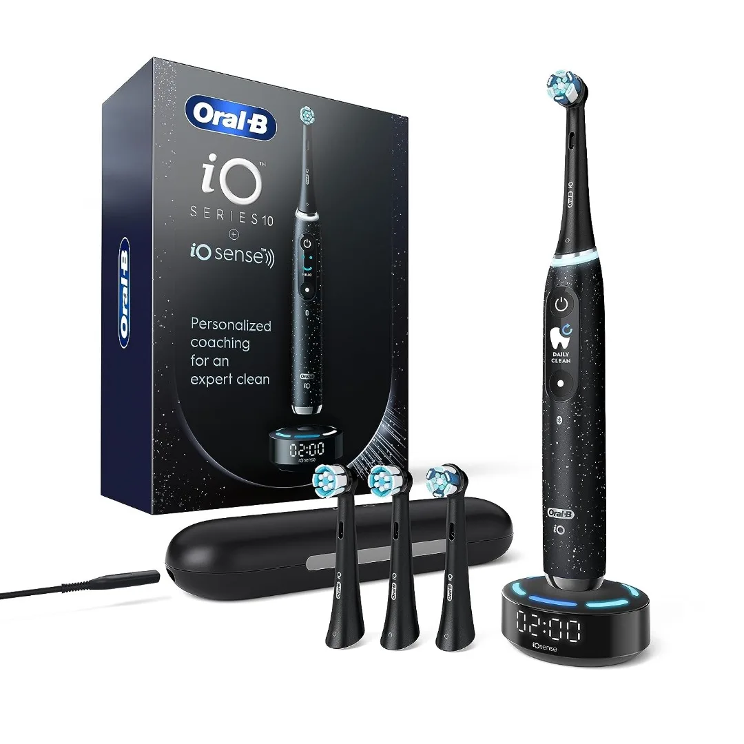 Oral-B iO Series 10 Rechargeable Electric Toothbrush with Pressure Sensor, 4 Brush Heads, Travel Case